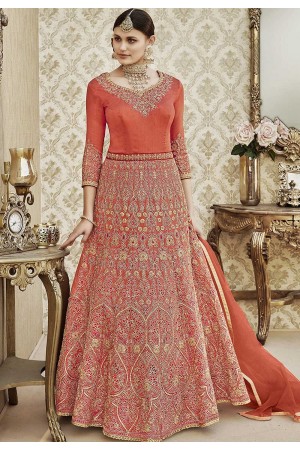 Peach thapa silk wedding wear anarkali 4406