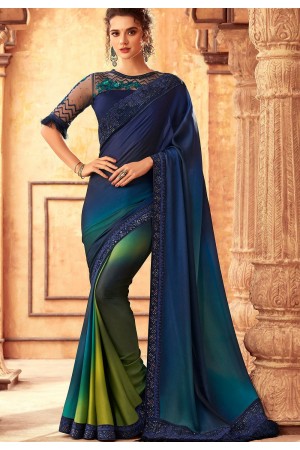 blue green art silk bordered saree 24008