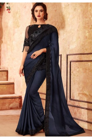 dark grey art silk bordered saree 24014