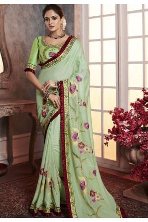 light green art silk embroidered party wear saree 2162