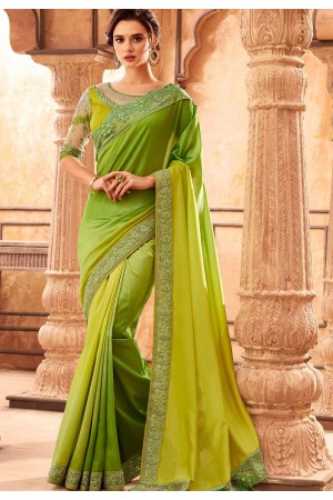 lime green art silk bordered saree 24007