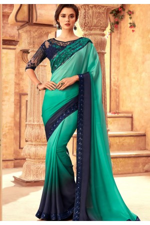 sea blue art silk bordered saree 24016