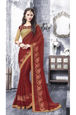 Party-wear-maroon-beige-color-saree