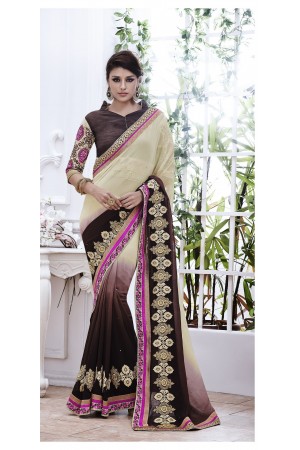 Party-wear-Beige-Coffee-Cream-color-saree