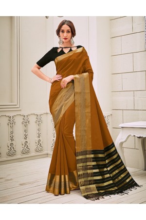 Aamilah Mustard Brown Festive wear cotton saree