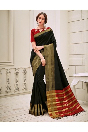 Aamilah Onyx Black Festive wear cotton saree