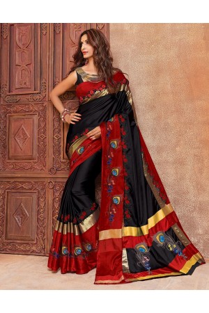 Aangi Mayura Blazing Black Wedding Wear Cotton Saree