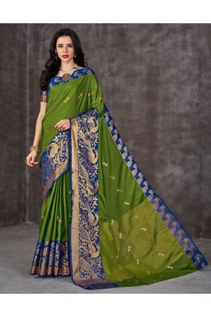 Ahaana Fawn Green Cotton Saree