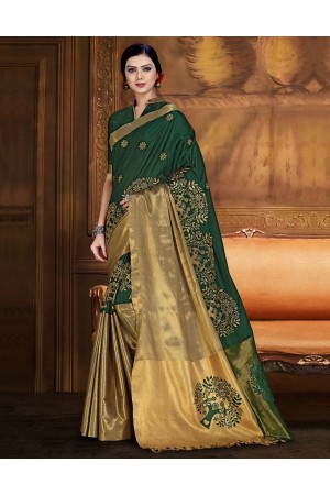 Aryaa Aabha Emerald Green Festive Wear Cotton Saree
