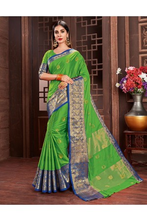 Ashra Lush Green Cotton Saree