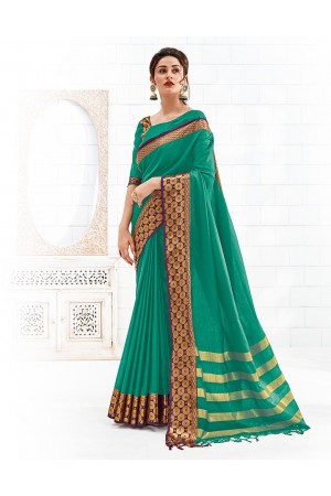 Bavitha Aqua Green Festive Wear Cotton Saree