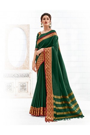 Bavitha Emerald Green Festive Wear Cotton Saree