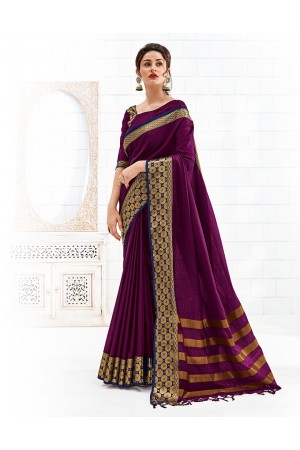 Bavitha Wine Magenta Festive Wear Cotton Saree