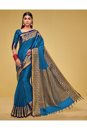 Kanisha Peacock Blue Cotton Saree
