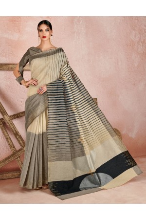 Kaya Duskin Beige Designer Wear Cotton Saree