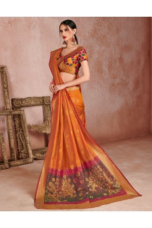 Kaya Peppy Orange Designer Wear Cotton Saree