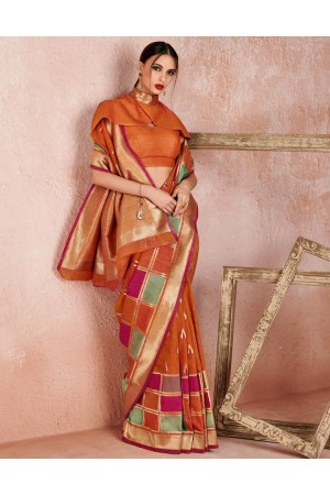 Kaya Tangy Orange Designer Wear Cotton Saree