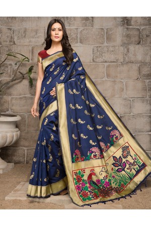 Mayil Peacock Motif Deep Blue Saree