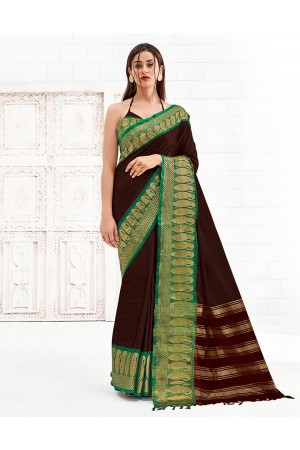 Reemika Chocolate Brown Festive Wear Cotton Saree