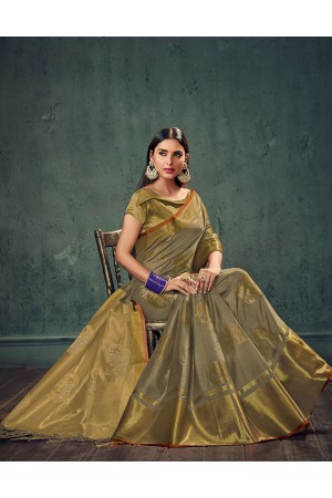 Swarna Kahini Duskin Beige Designer Wear Cotton Saree