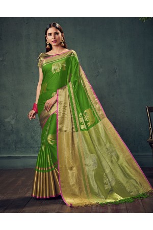 Swarna Karini Lush Green Festive Wear Cotton Saree