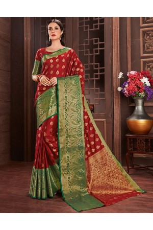 Ziana Current Red Cotton Saree