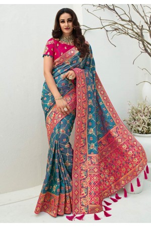 Blue banarasi silk festival wear saree 10099