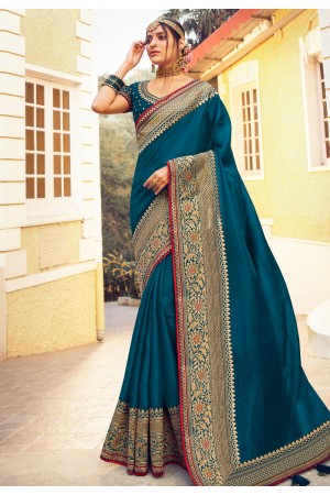Blue silk party wear saree 6402