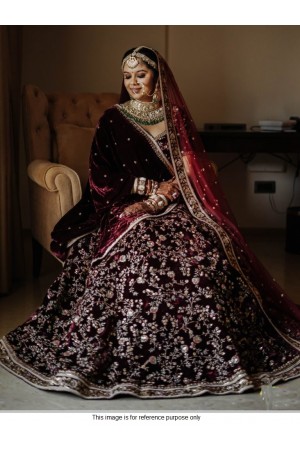 Bollywood model maroon velvet bridal lehenga