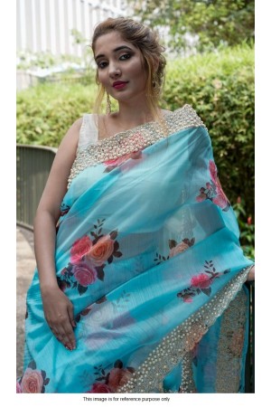 Bollywood model blue organza silk saree