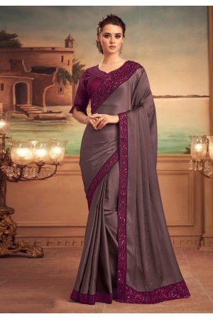 Brown silk party wear saree 25018