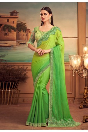 Green chiffon party wear saree 25004