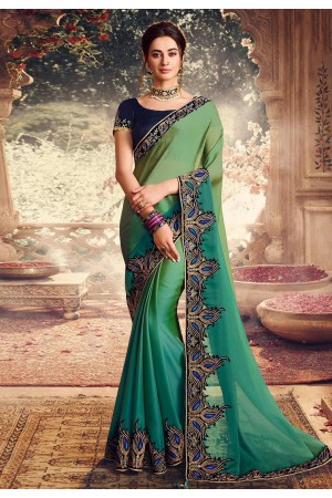 Green georgette embroidered festival wear saree 1068