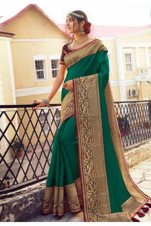 Green silk party wear saree 6407