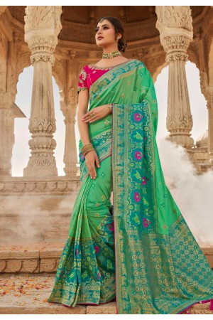 Green silk saree with blouse 13329