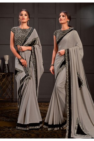 Grey silk georgette saree with blouse 21205