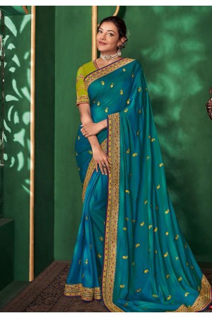 Kajal aggarwal blue art silk bollywood saree 5154