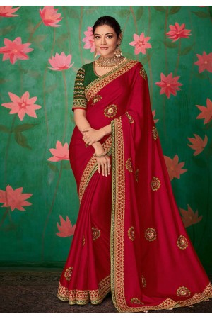 Kajal aggarwal magenta art silk bollywood saree 5151