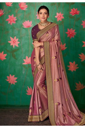 Kajal aggarwal pink art silk party wear saree 5153