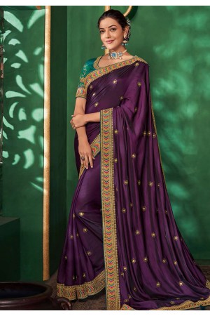 Kajal aggarwal purple art silk party wear saree 5158