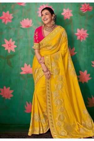 Kajal aggarwal yellow art silk festival wear saree 5152