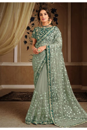 Light green net party wear saree 21305