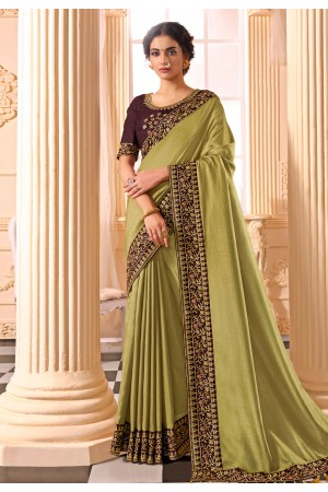 Light green silk party wear saree 317