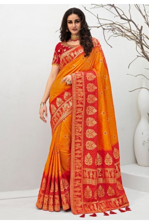 Orange banarasi silk saree with blouse 10102