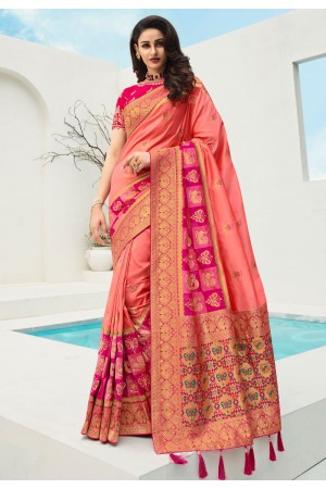 Peach banarasi silk saree with blouse 10088
