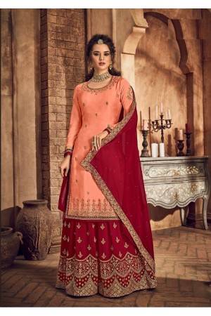 Peach georgette embroidered sharara suit 3005