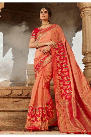 Peach silk festival wear saree 13341