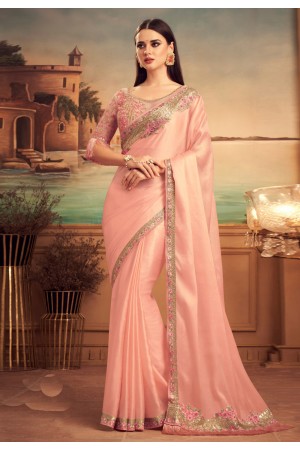 Peach silk party wear saree 25015