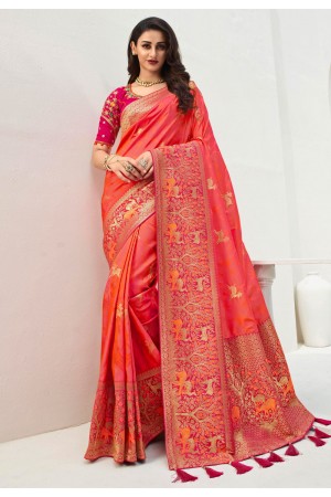 Pink banarasi silk saree with blouse 10094