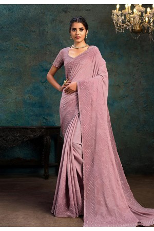 Pink chiffon saree with blouse 21116